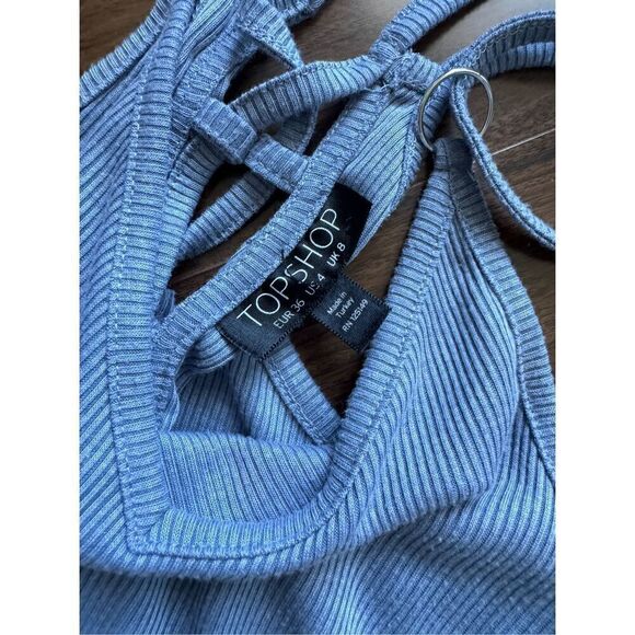Top Shop S blue grey spaghetti strap ribbed dress - Picture 2 of 4